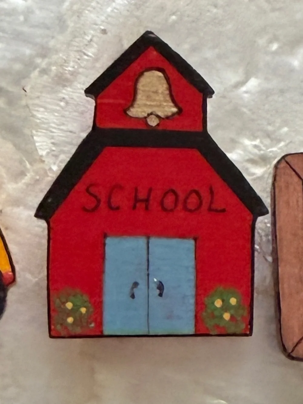 Vintage Teacher Button Covers Set 4 Wood School Bus Apple Back to School